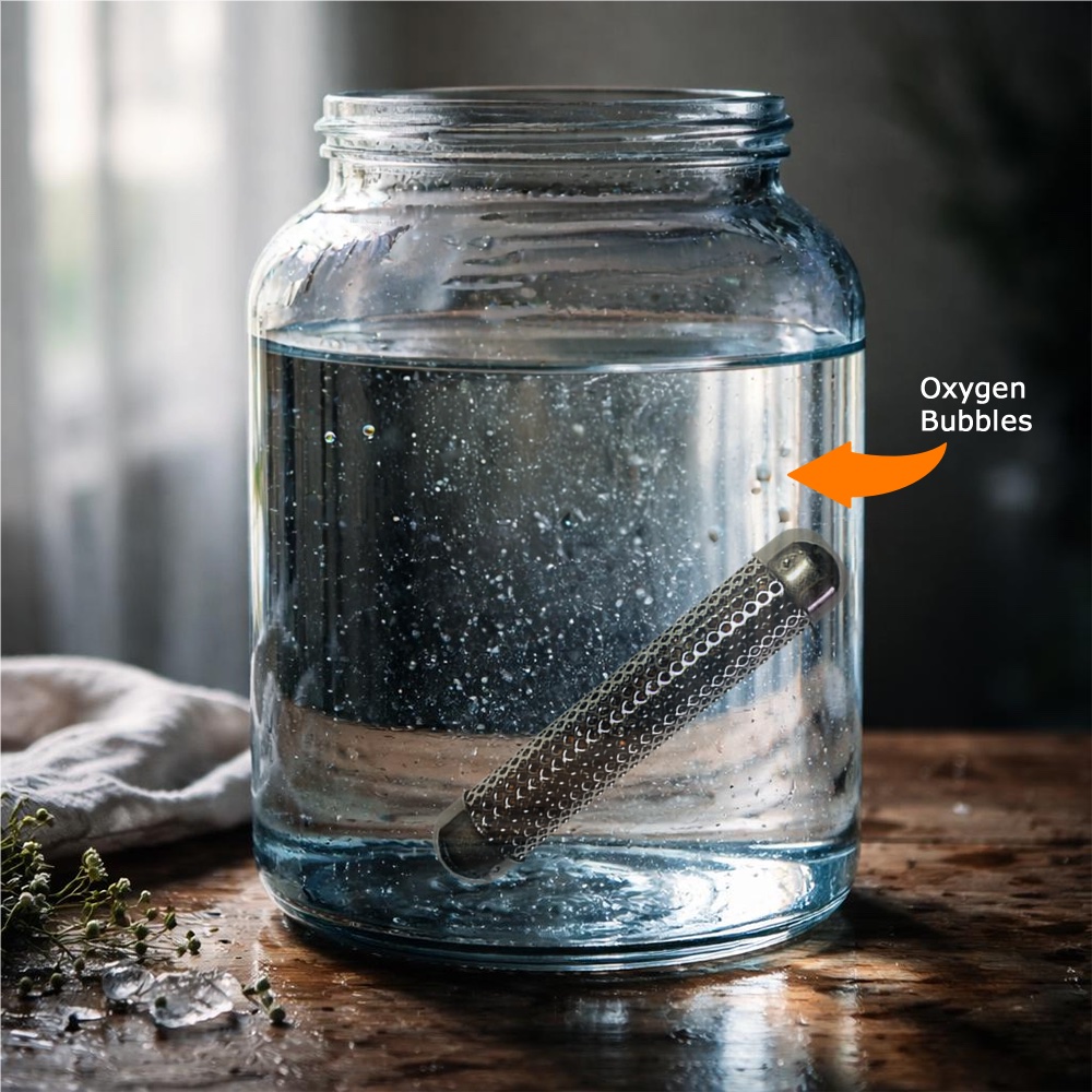 Oxygen bubbles forming in water
